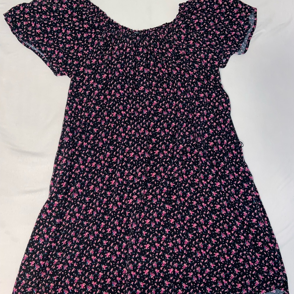 Off shoulder pink floral and navy dress